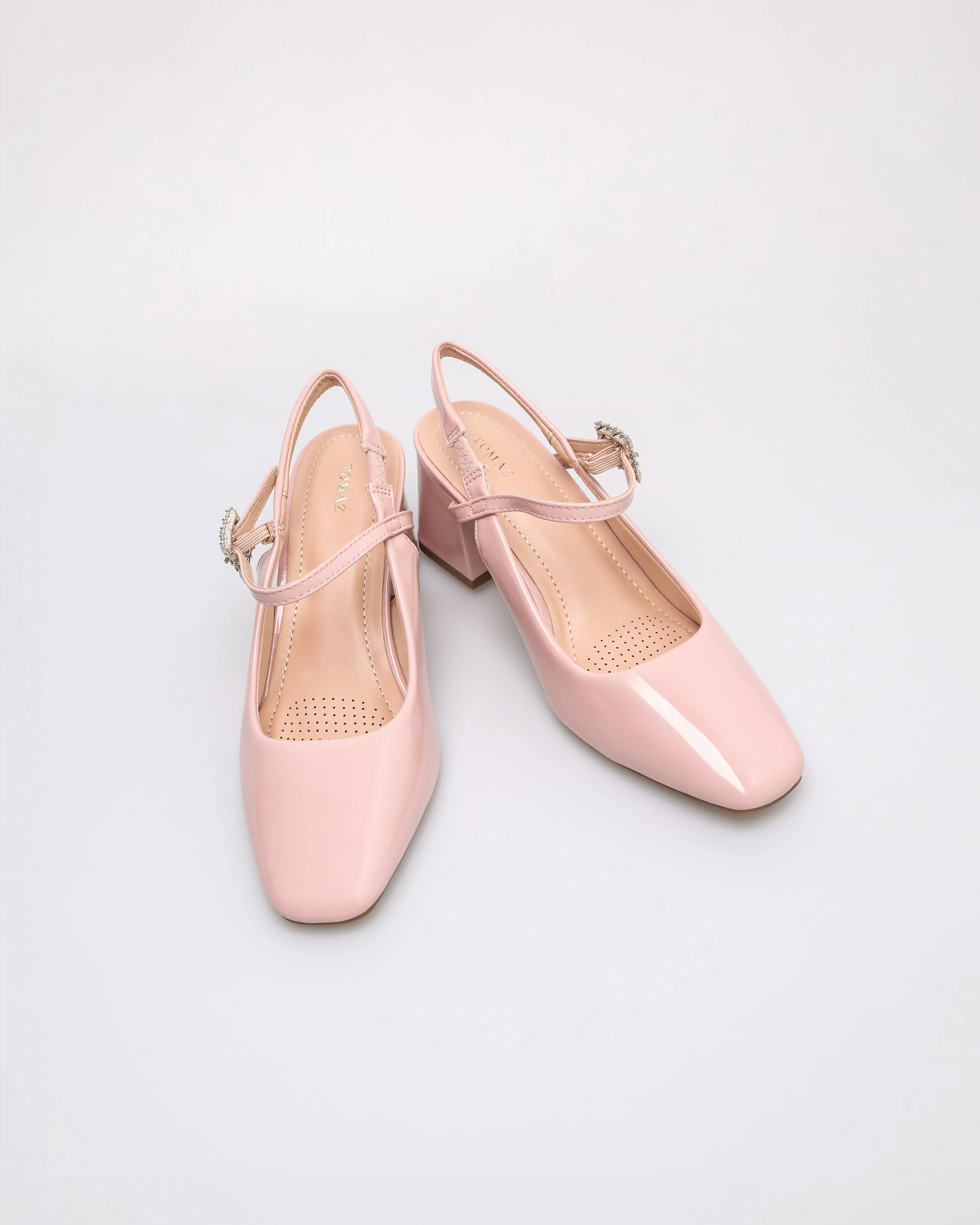 Tomaz NN401 Ladies Crystal Buckle Slingback Block Heels