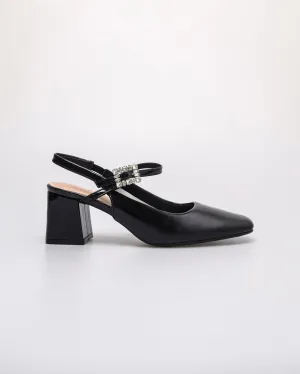 Tomaz NN401 Ladies Crystal Buckle Slingback Block Heels