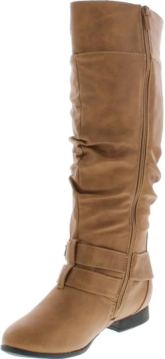 TOP Moda Womens Coco-20 Knee High Round Toe Buckle Slouched Riding Flat Boots