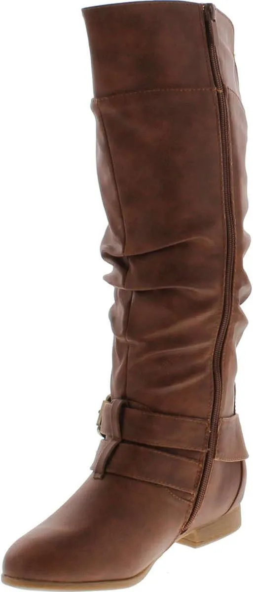TOP Moda Womens Coco-20 Knee High Round Toe Buckle Slouched Riding Flat Boots