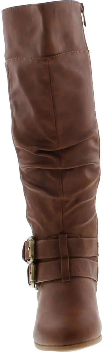 TOP Moda Womens Coco-20 Knee High Round Toe Buckle Slouched Riding Flat Boots