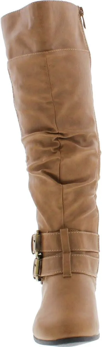 TOP Moda Womens Coco-20 Knee High Round Toe Buckle Slouched Riding Flat Boots