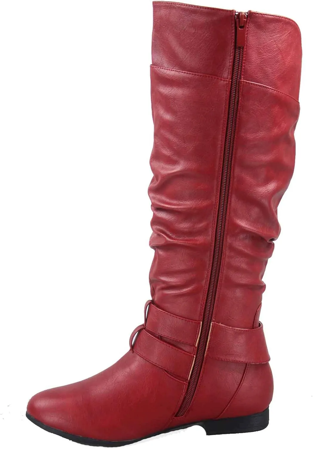 TOP Moda Womens Coco-20 Knee High Round Toe Buckle Slouched Riding Flat Boots