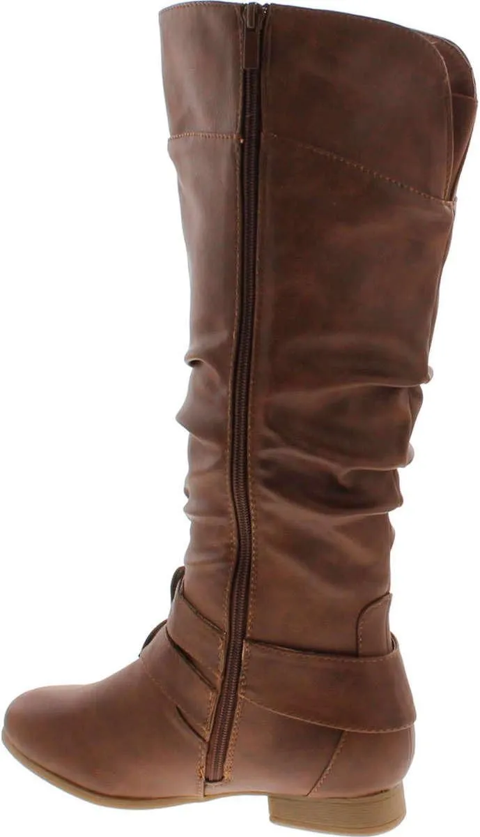 TOP Moda Womens Coco-20 Knee High Round Toe Buckle Slouched Riding Flat Boots