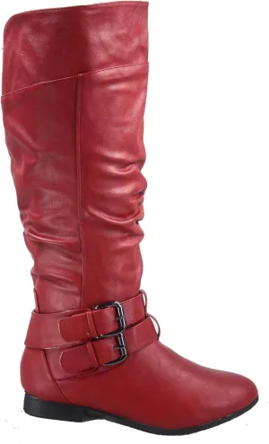 TOP Moda Womens Coco-20 Knee High Round Toe Buckle Slouched Riding Flat Boots