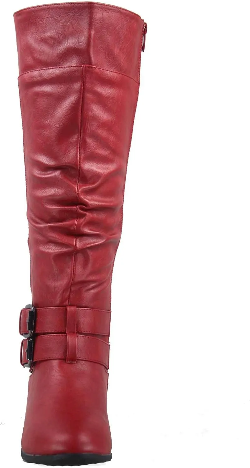 TOP Moda Womens Coco-20 Knee High Round Toe Buckle Slouched Riding Flat Boots