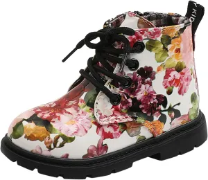 Unisex-Child Elastic Ankle Boots Kids Round Toe Chunky Low Heel Slip On Cute Lace Up Dress Booties Winter Shoes (A, 3-3.5 Years Toddler)