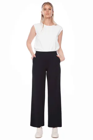 UP! WOMEN'S SOLID LIGHT PONTE WIDE-LEG  PALAZZO PANT - BLACK