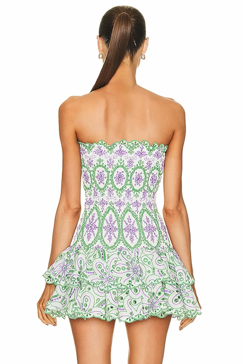Vacay Time Eyelet Trendy Strapless Mini Dress