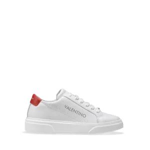 VALENTINO Lace Up Sneaker in white hide and red insert