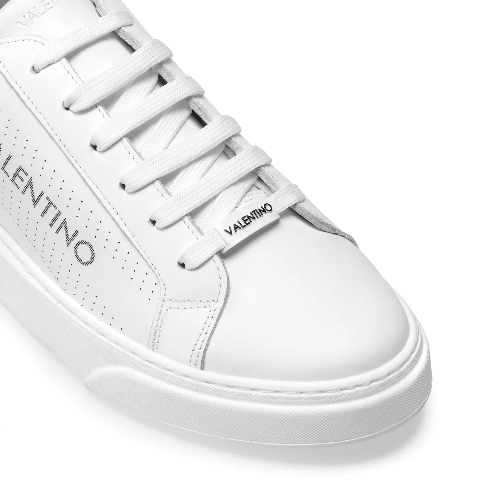 VALENTINO Lace Up Sneaker in white hide and red insert