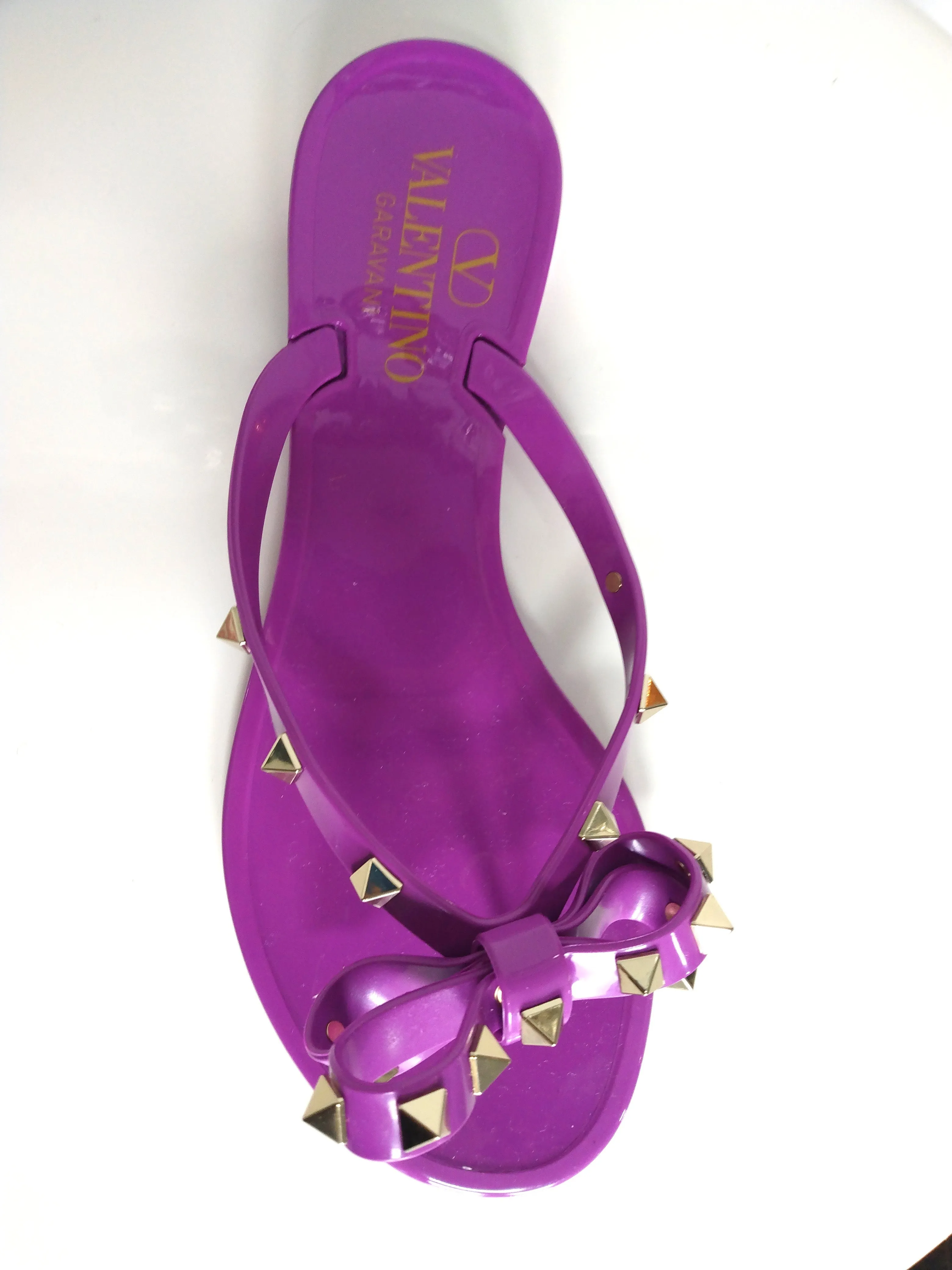 Valentino Purple PVC Rockstud Flip Flops