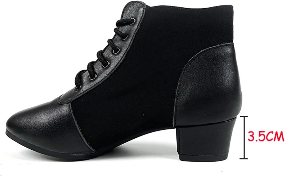 VEACAM Jazz Dance Boot for Women Split Sole Ankle Boots Leather Ballroom Dancing Shoes