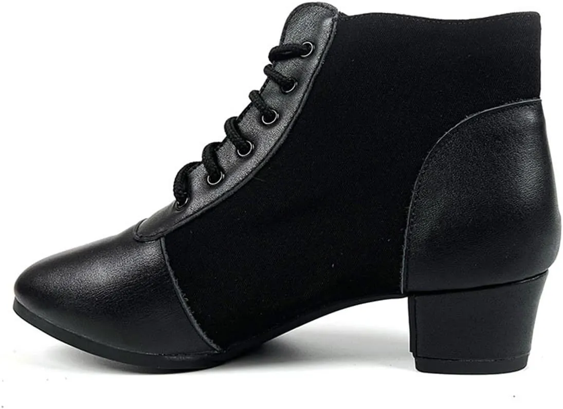 VEACAM Jazz Dance Boot for Women Split Sole Ankle Boots Leather Ballroom Dancing Shoes