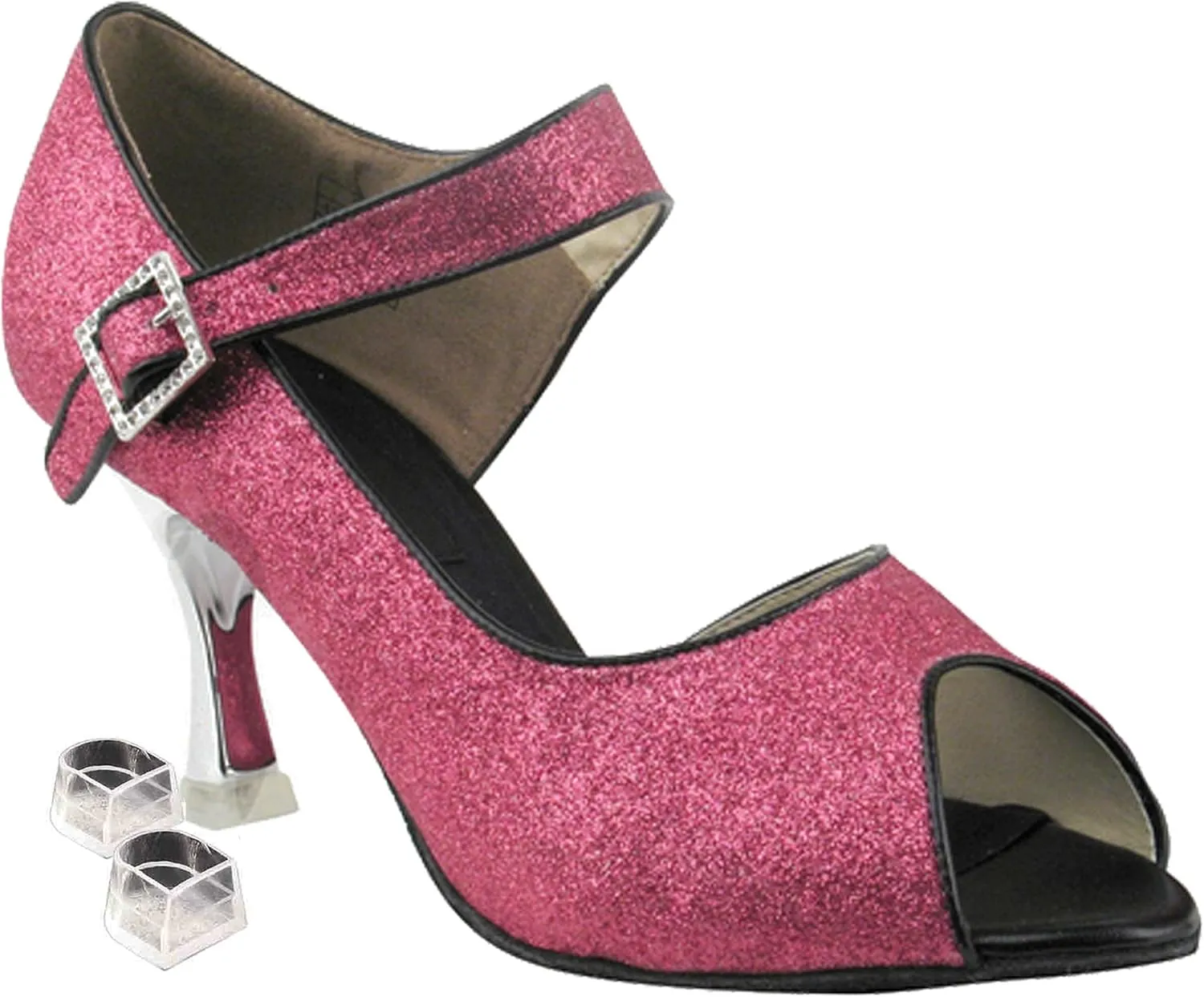 Very Fine Dance Shoes Women's Salsa Ballroom Tango Latin Dance Shoes Style CD3005 Bundle with Plastic Dance Shoe Heel Protectors, Pink Sparkle 9 M US Heel 3 Inch