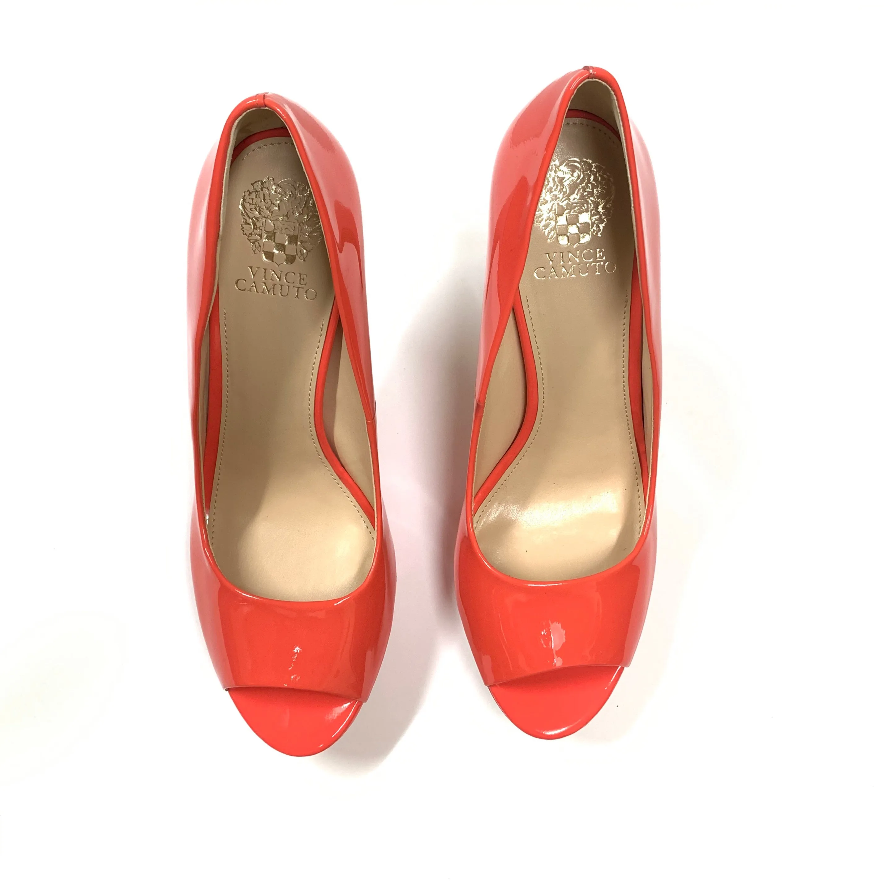 VINCE CAMUTO CORAL PATENT PEEP TOE PLATFORM HIGH HEELS PUMPS SIZE 10