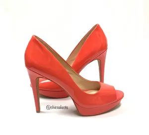 VINCE CAMUTO CORAL PATENT PEEP TOE PLATFORM HIGH HEELS PUMPS SIZE 10