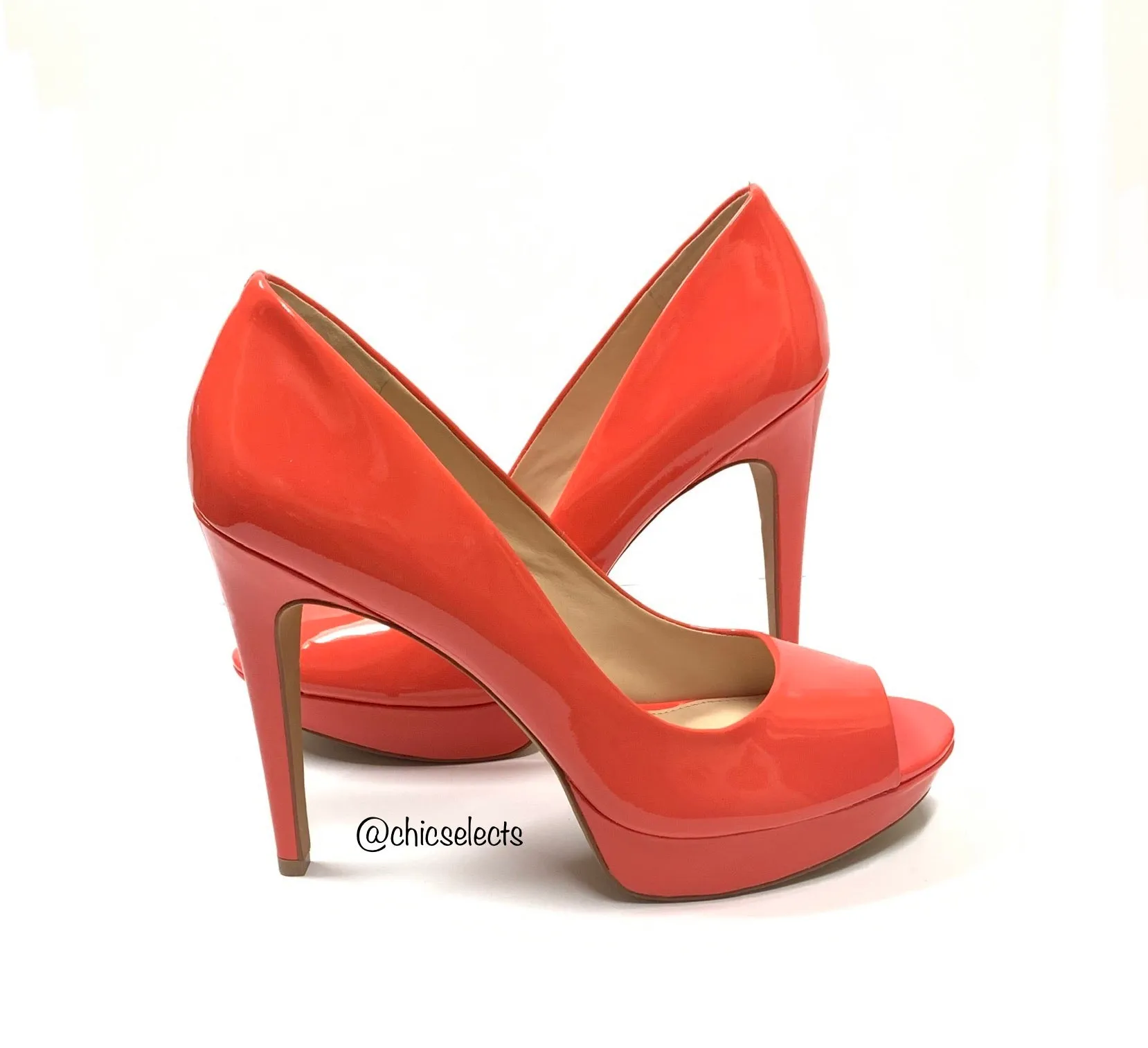 VINCE CAMUTO CORAL PATENT PEEP TOE PLATFORM HIGH HEELS PUMPS SIZE 10