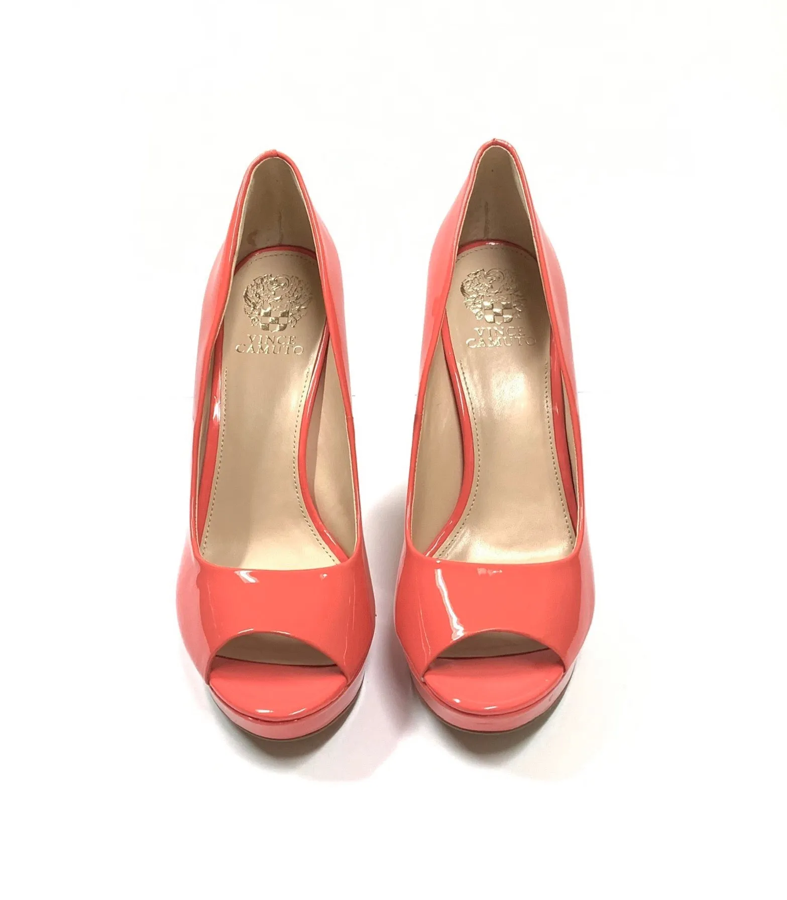 VINCE CAMUTO CORAL PATENT PEEP TOE PLATFORM HIGH HEELS PUMPS SIZE 10