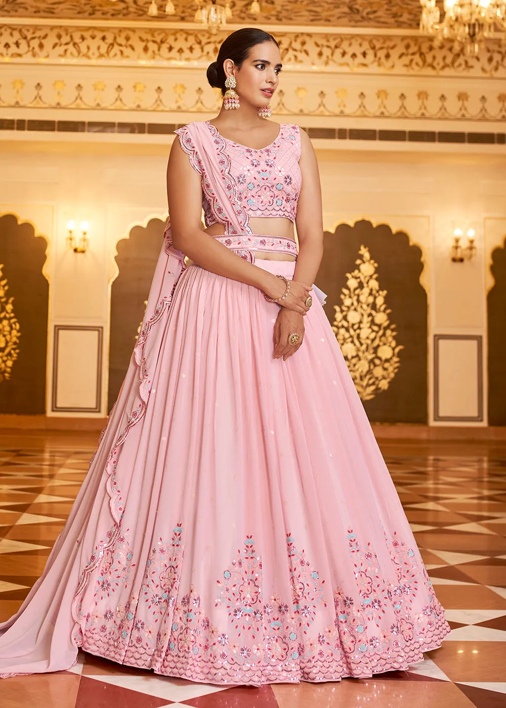 Wedding Reception Fanciable Pink Trendy Lehenga Choli
