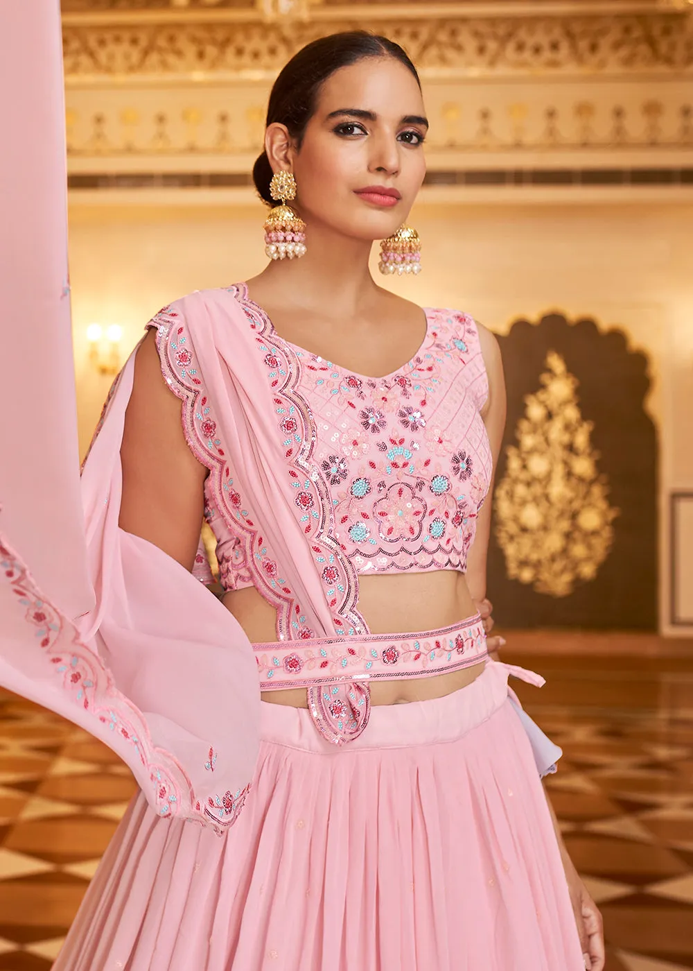 Wedding Reception Fanciable Pink Trendy Lehenga Choli