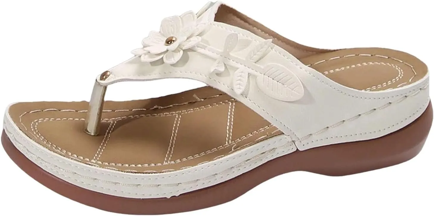 Wedge Sandals for Women Summer Dressy 2025 Arch Support Chic 3D Flowers Orthopedic Sandal Fish Mouth Open Toe Slippers Wedges Platform Slip on Shoes