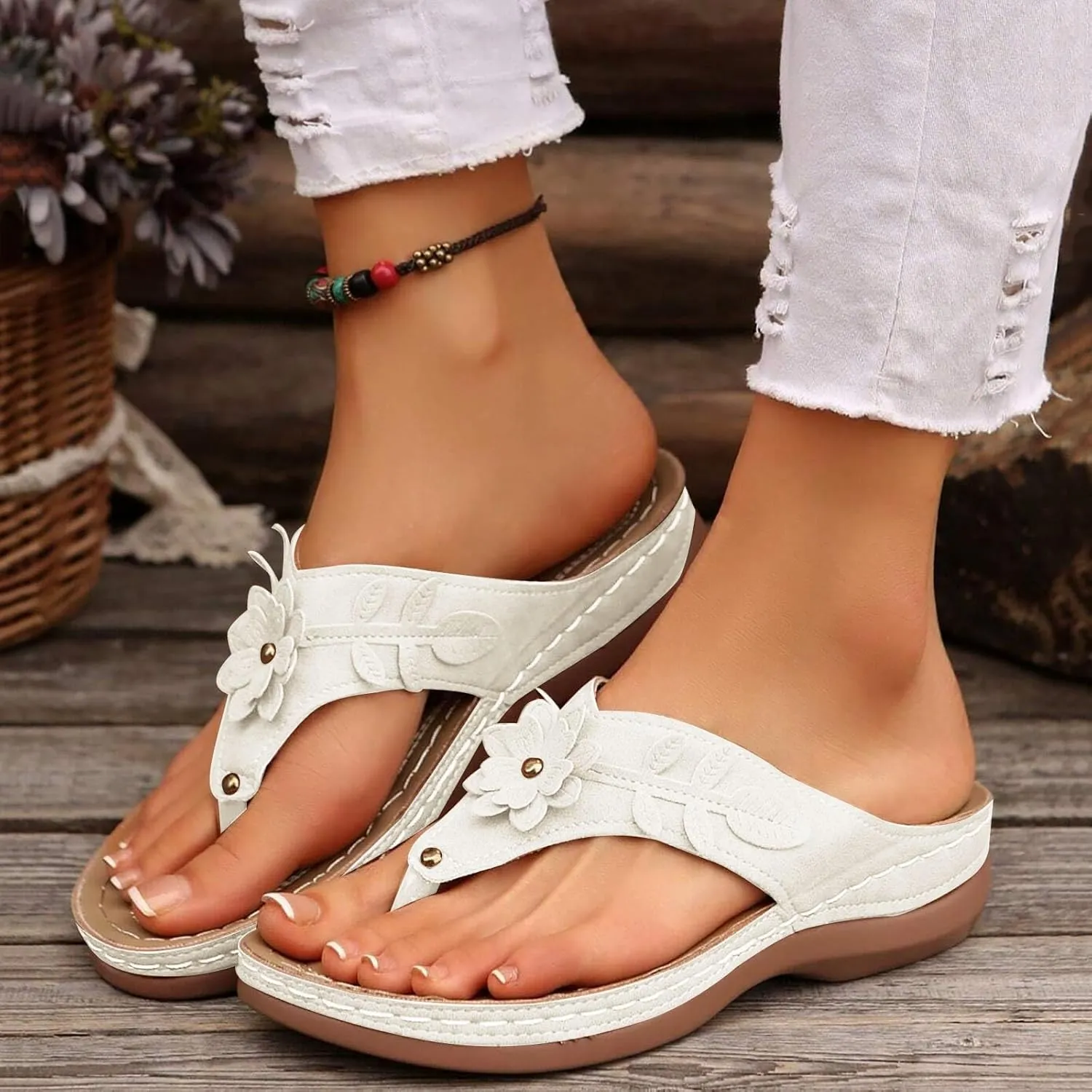 Wedge Sandals for Women Summer Dressy 2025 Arch Support Chic 3D Flowers Orthopedic Sandal Fish Mouth Open Toe Slippers Wedges Platform Slip on Shoes