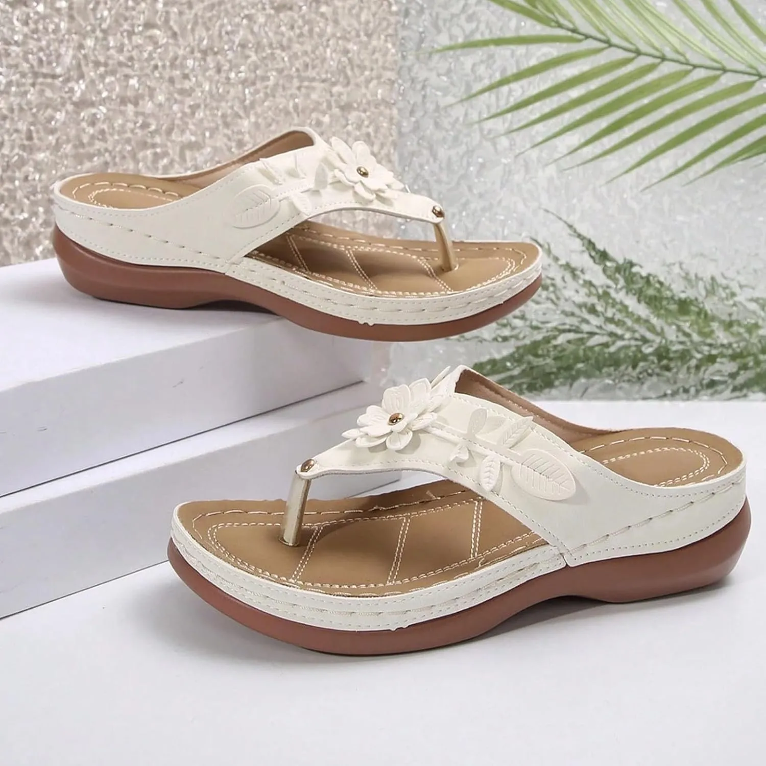 Wedge Sandals for Women Summer Dressy 2025 Arch Support Chic 3D Flowers Orthopedic Sandal Fish Mouth Open Toe Slippers Wedges Platform Slip on Shoes