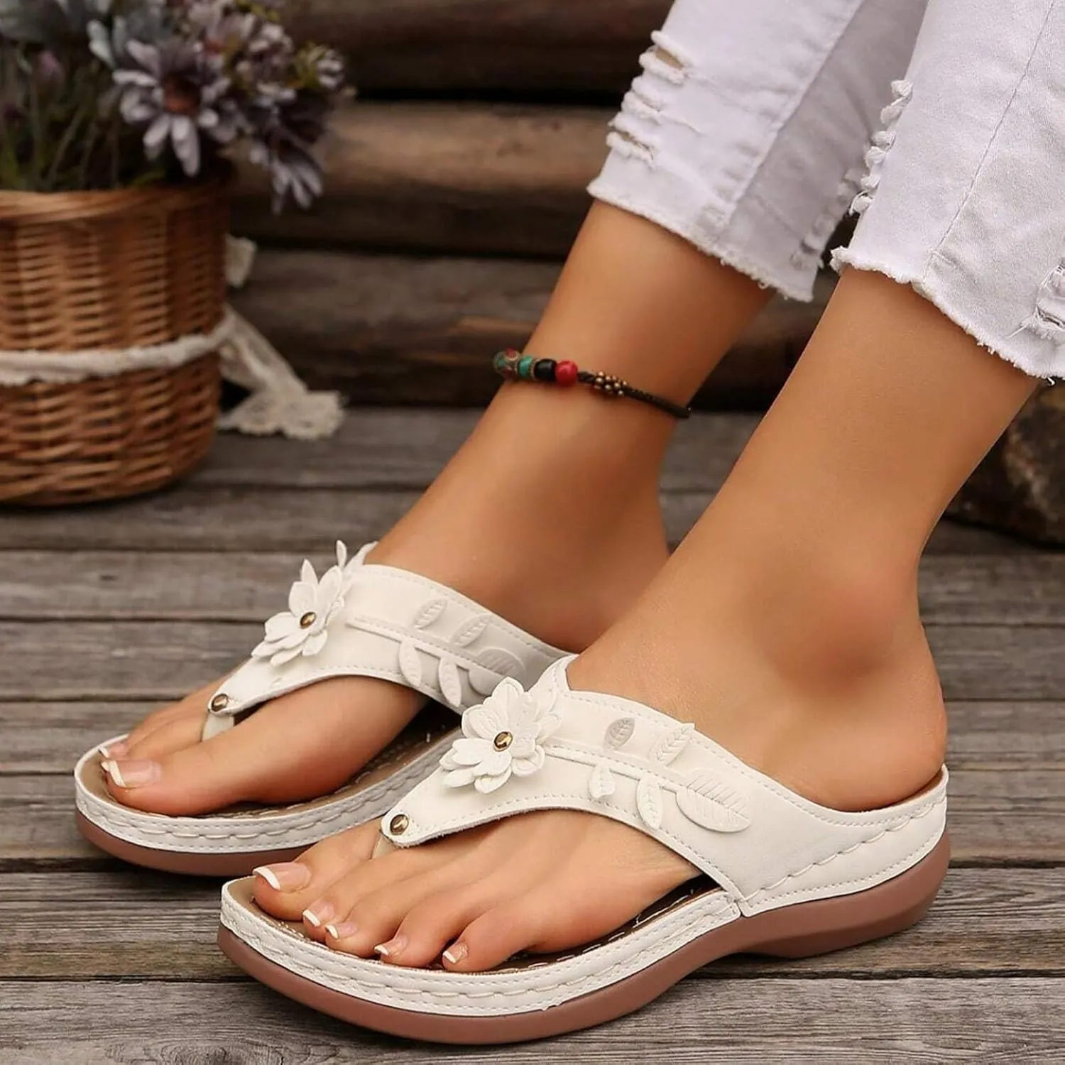 Wedge Sandals for Women Summer Dressy 2025 Arch Support Chic 3D Flowers Orthopedic Sandal Fish Mouth Open Toe Slippers Wedges Platform Slip on Shoes