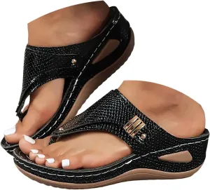 Wedge Sandals for Women Summer Dressy 2025 Arch Support Orthopedic Comfortable Sandals Flat Open Toe Cutout Platform Sandals Slip on Orthotic Thong Flip Flops Beach Walking Casual Shoes