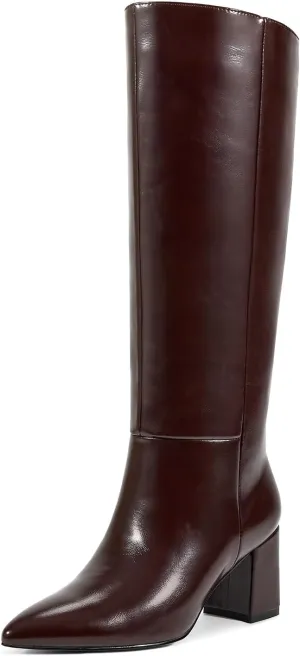 wetkiss Knee High Boots Women Chunky Heel Faux Crocodile Boots Pointed Toe Tall Pull-On Fall Long Boot