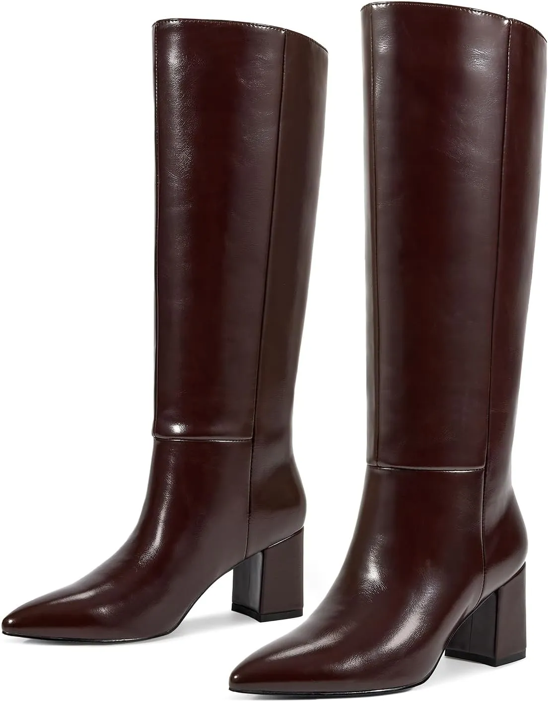 wetkiss Knee High Boots Women Chunky Heel Faux Crocodile Boots Pointed Toe Tall Pull-On Fall Long Boot