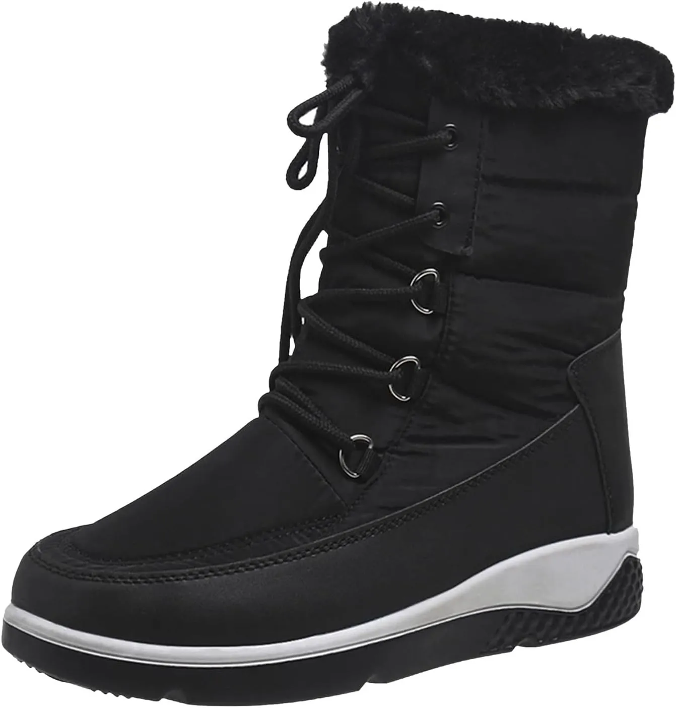 Wide Calf Snow Boots for Women Plus Size Lightweight Snow Boots Women Woman Boots Winter Black Lace-Up Combat Boots Mid-Calf Military Winter Boot for Women Botas De FrO Para Mujeres Plus Size