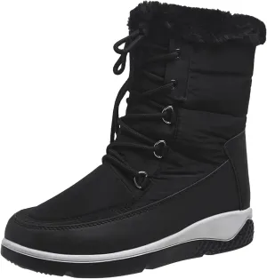 Wide Calf Snow Boots for Women Plus Size Lightweight Snow Boots Women Woman Boots Winter Black Lace-Up Combat Boots Mid-Calf Military Winter Boot for Women Botas De FrO Para Mujeres Plus Size