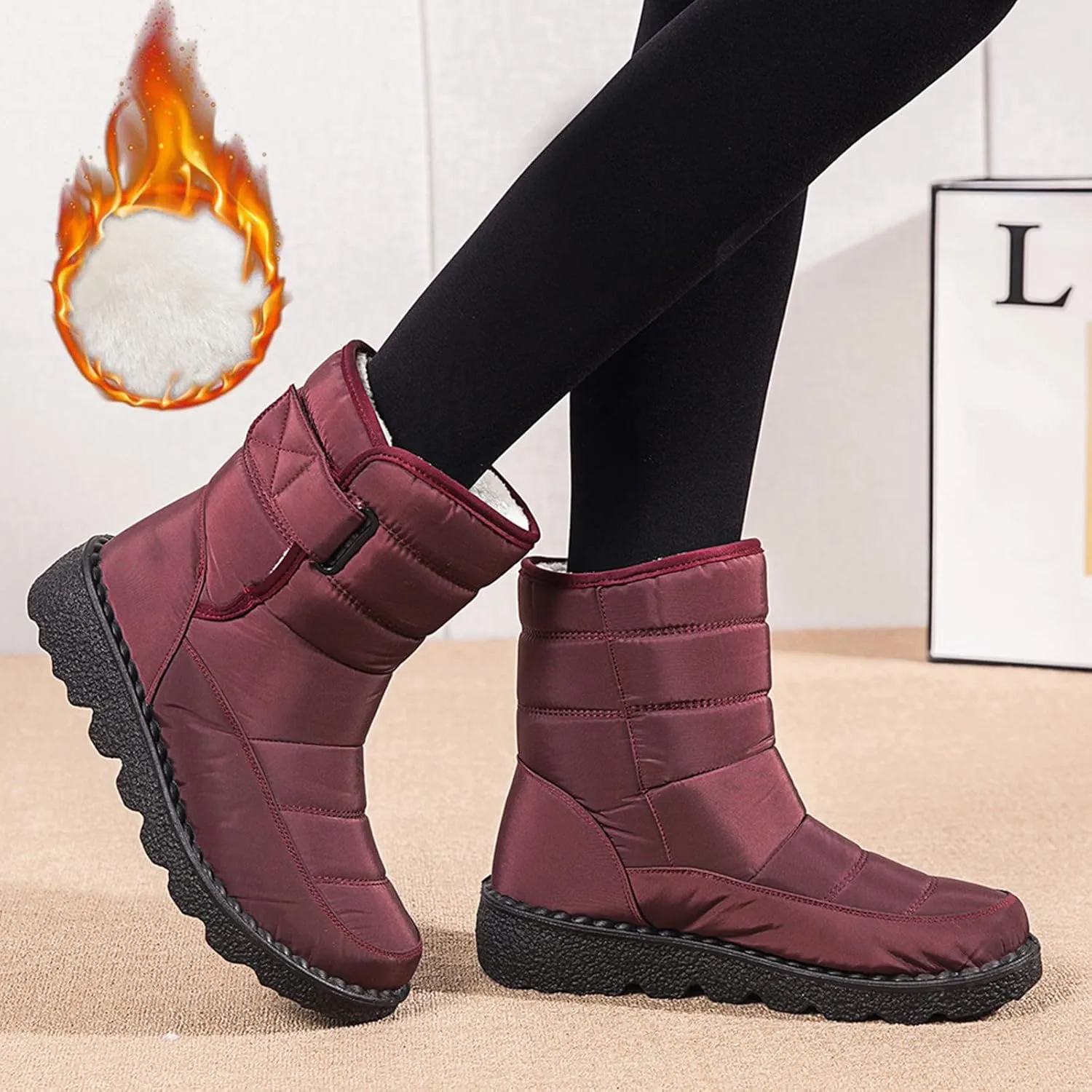 Winter Boots for Women Snow Boots for Women Warm Round Toe Thick Bottom Waterproof Mid Calf Boots for Women Comfy