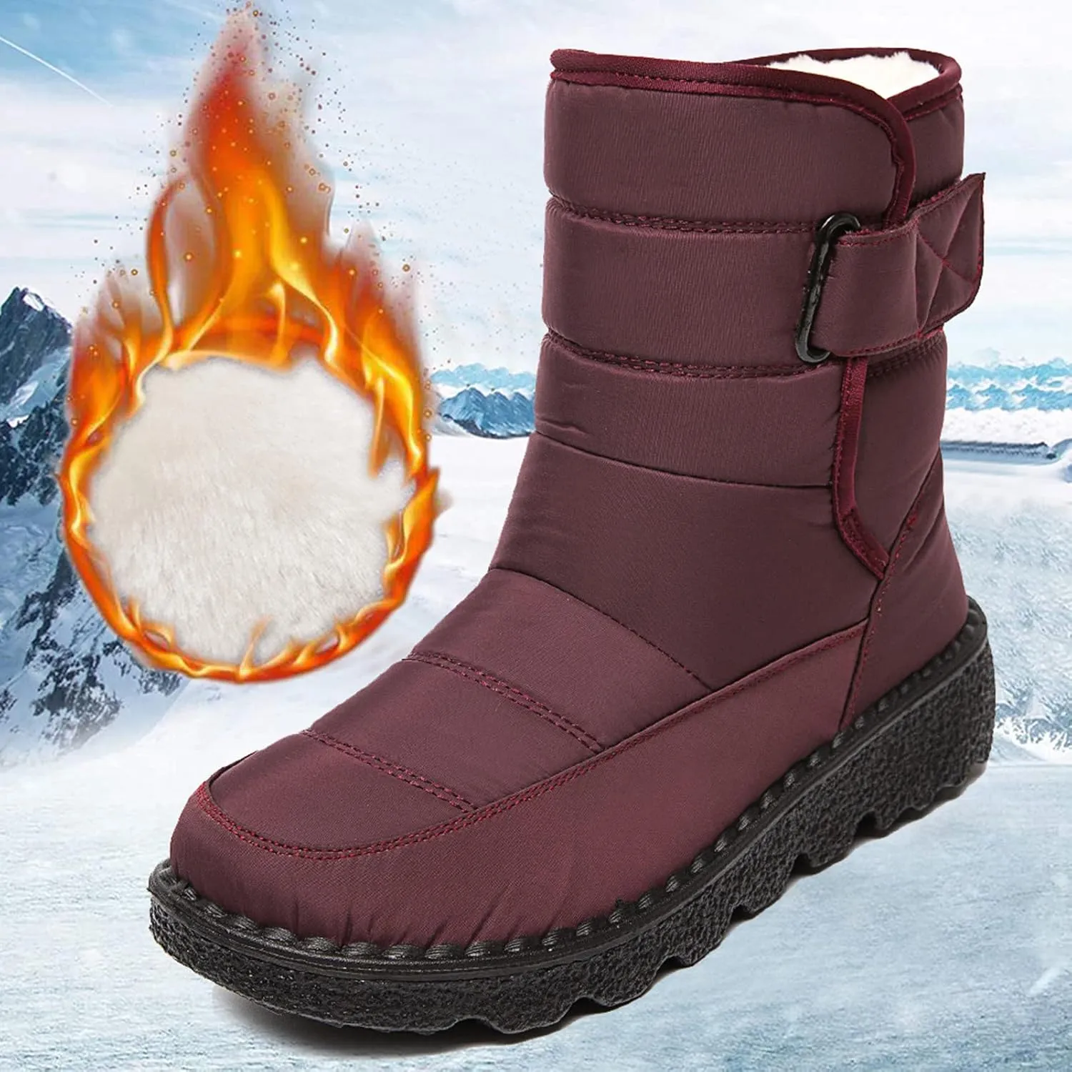 Winter Boots for Women Snow Boots for Women Warm Round Toe Thick Bottom Waterproof Mid Calf Boots for Women Comfy