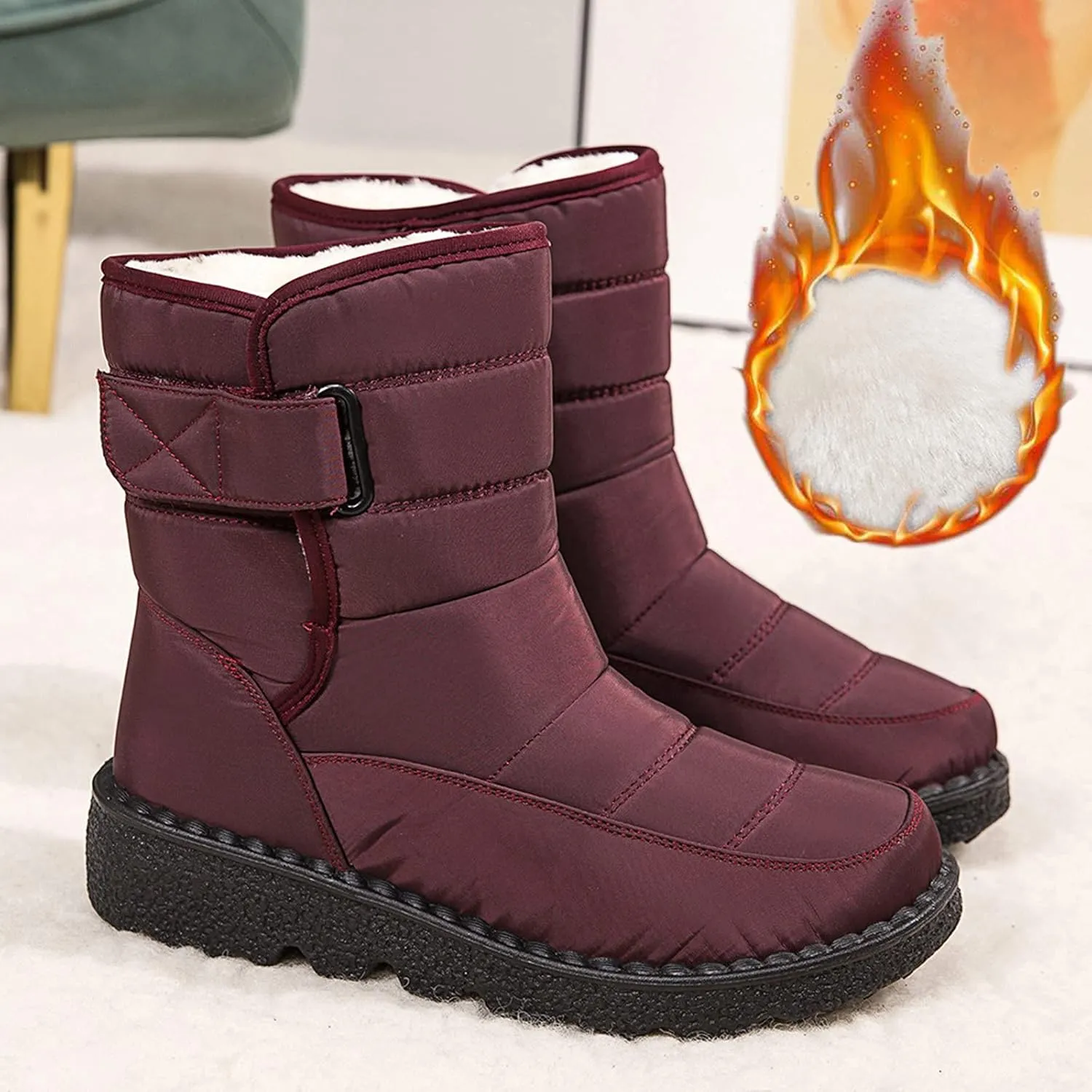 Winter Boots for Women Snow Boots for Women Warm Round Toe Thick Bottom Waterproof Mid Calf Boots for Women Comfy