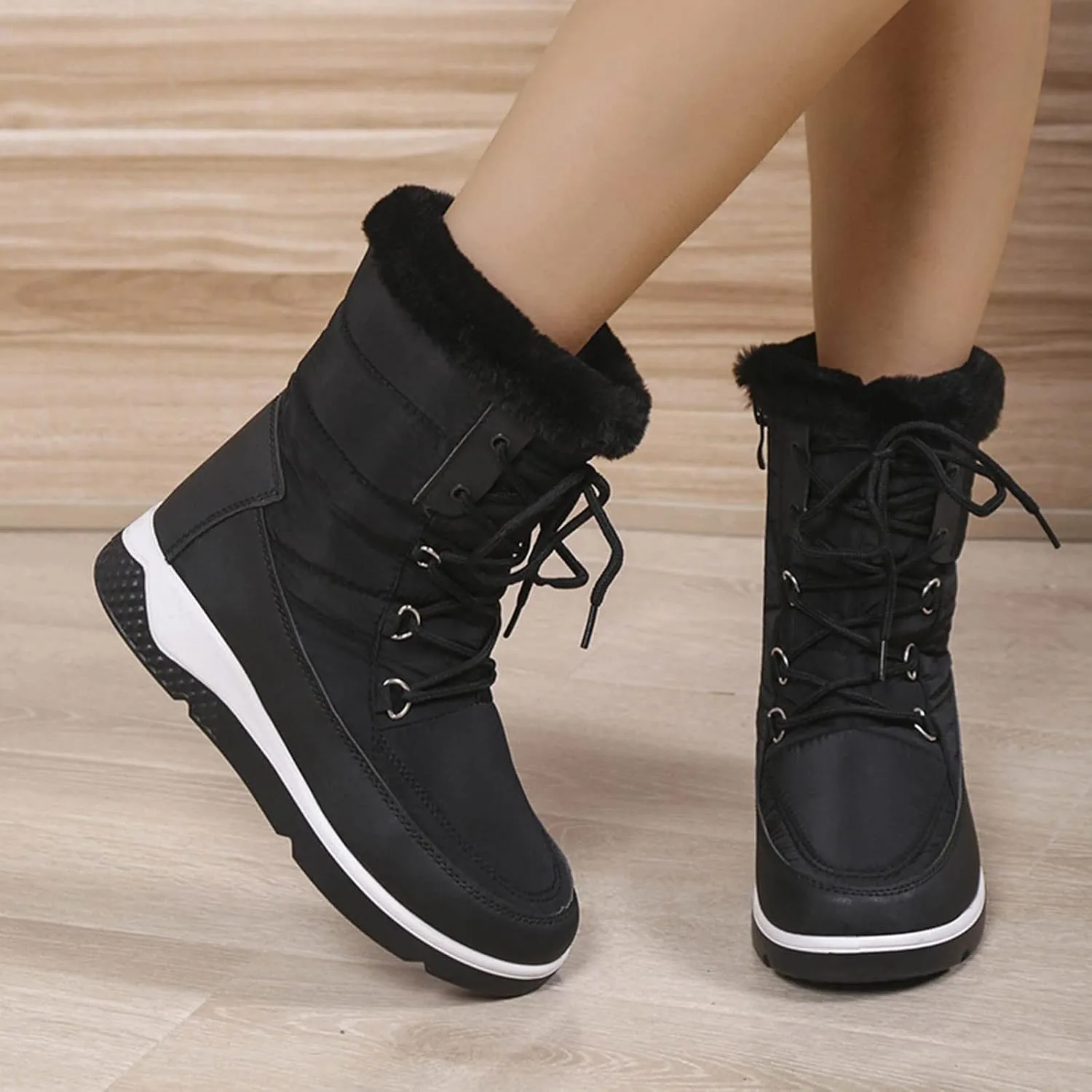 Winter Boots for Women Waterproof Snow 11 Wide Womens Black Snow Boots Ankle Women's Boots Winter Waterproof Womens Winter Snow Walking Shoes Botas De Invierno Para Mujer Tacon Alto