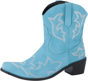 Women Cowboy Boots Wide Calf Cowgirl Boots Western Mid Calf Boots Ponited Toe Chunky Low Heels Mid Calf Embroidered