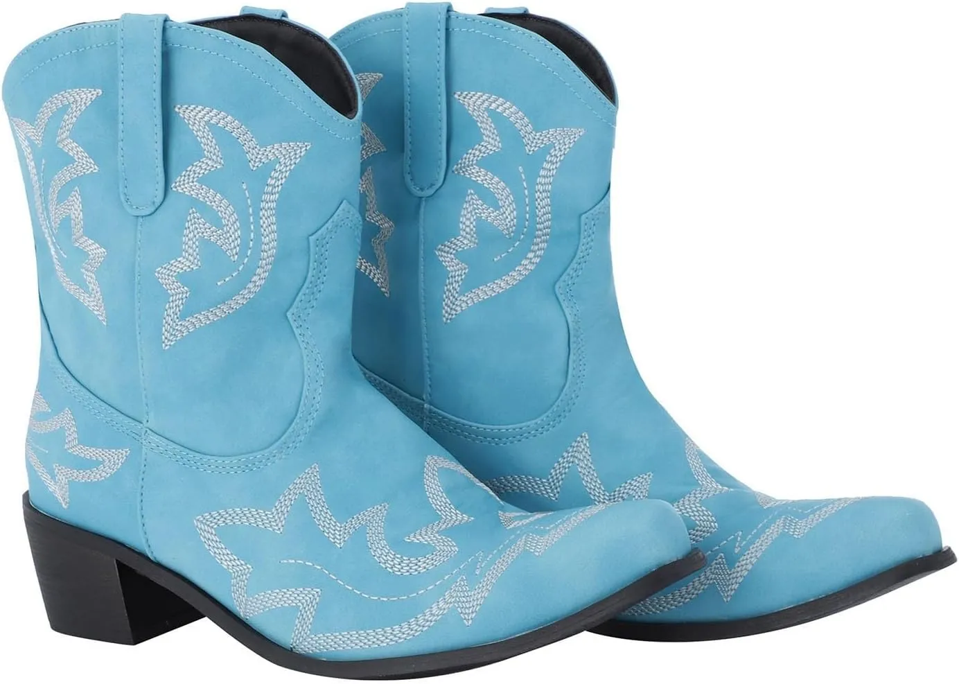 Women Cowboy Boots Wide Calf Cowgirl Boots Western Mid Calf Boots Ponited Toe Chunky Low Heels Mid Calf Embroidered