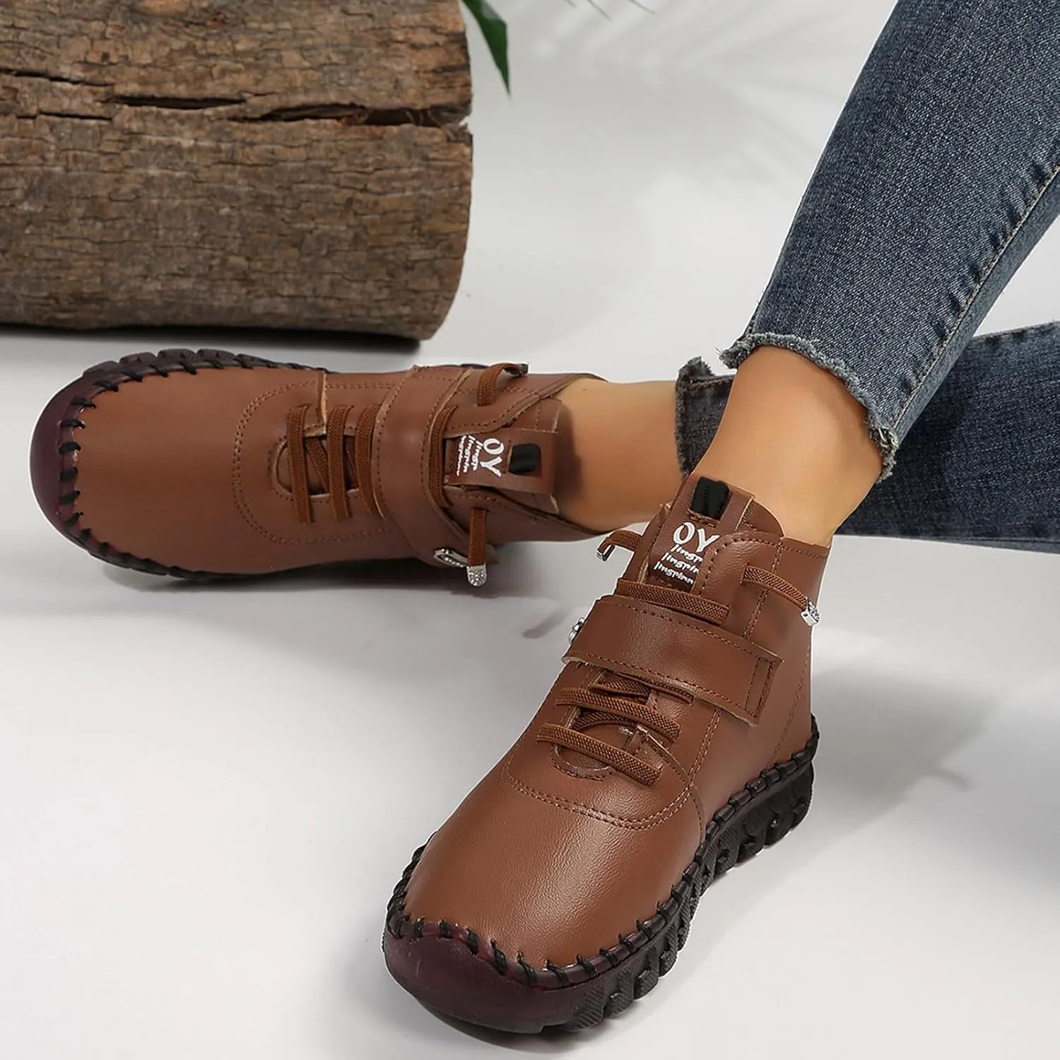 Womens Boots Fashion Lug Sole Zipper Insulated Warm Boots for Women Lace Up Anti-Slip Winter Ankle Boots Shoes