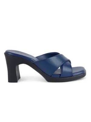 Women's Cross Strap Block Heel Blue Lightweight Sandals