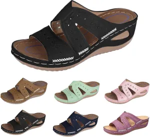 Womens Sandals Comfortable Dressy Arch Support Slip On Wide Width Walking Orthopedic Sandals Anti-Slip Breathable Summer Beach Flip Flops Trendy Embroidered Slippers