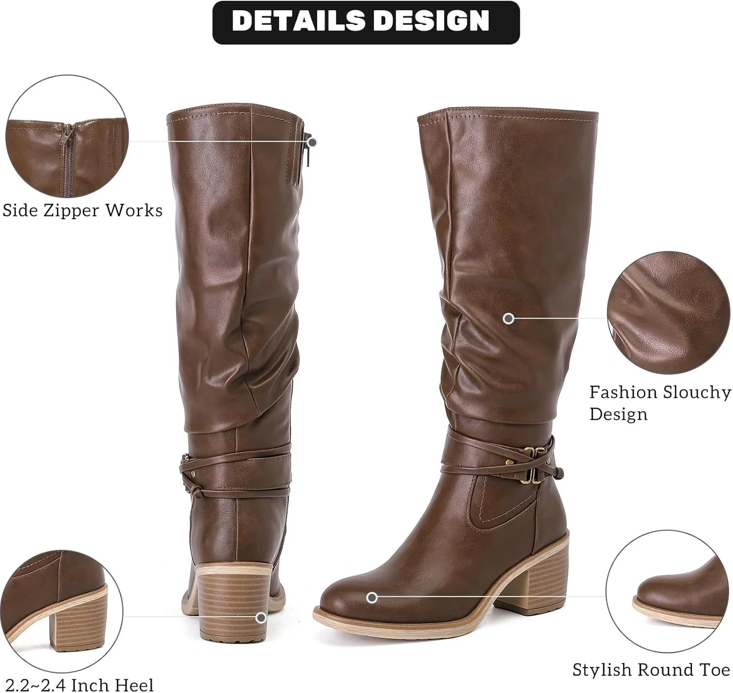 Women's Slouchy Knee High Boots Riding Combat Boots with Chunky Heel,Comfortable and Fashionable for Fall and Winter Wear for Women.