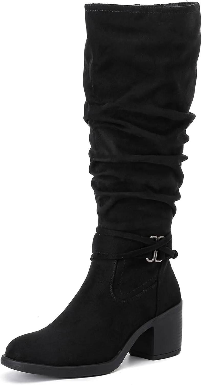 Women's Slouchy Knee High Boots Riding Combat Boots with Chunky Heel,Comfortable and Fashionable for Fall and Winter Wear for Women.