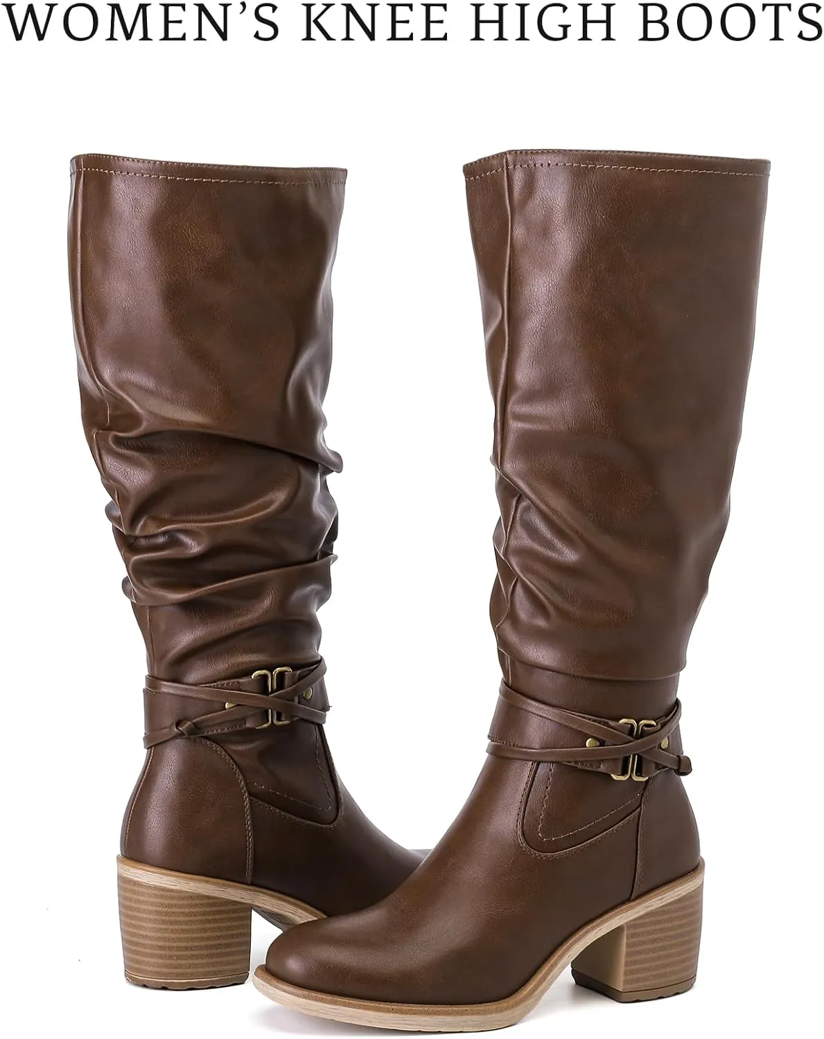 Women's Slouchy Knee High Boots Riding Combat Boots with Chunky Heel,Comfortable and Fashionable for Fall and Winter Wear for Women.