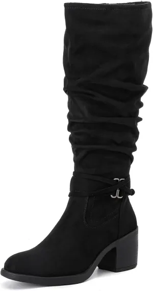 Women's Slouchy Knee High Boots Riding Combat Boots with Chunky Heel,Comfortable and Fashionable for Fall and Winter Wear for Women.
