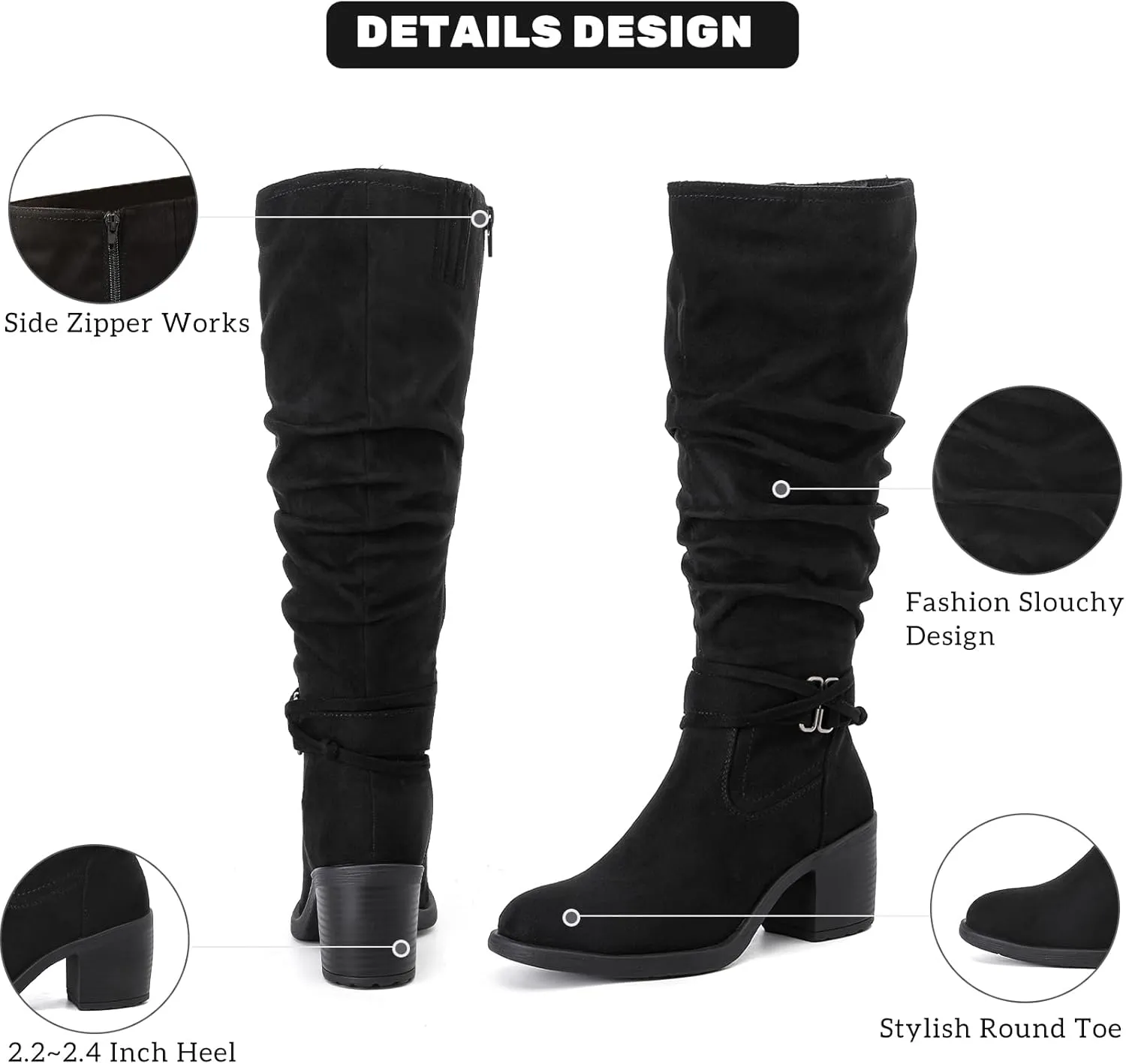Women's Slouchy Knee High Boots Riding Combat Boots with Chunky Heel,Comfortable and Fashionable for Fall and Winter Wear for Women.