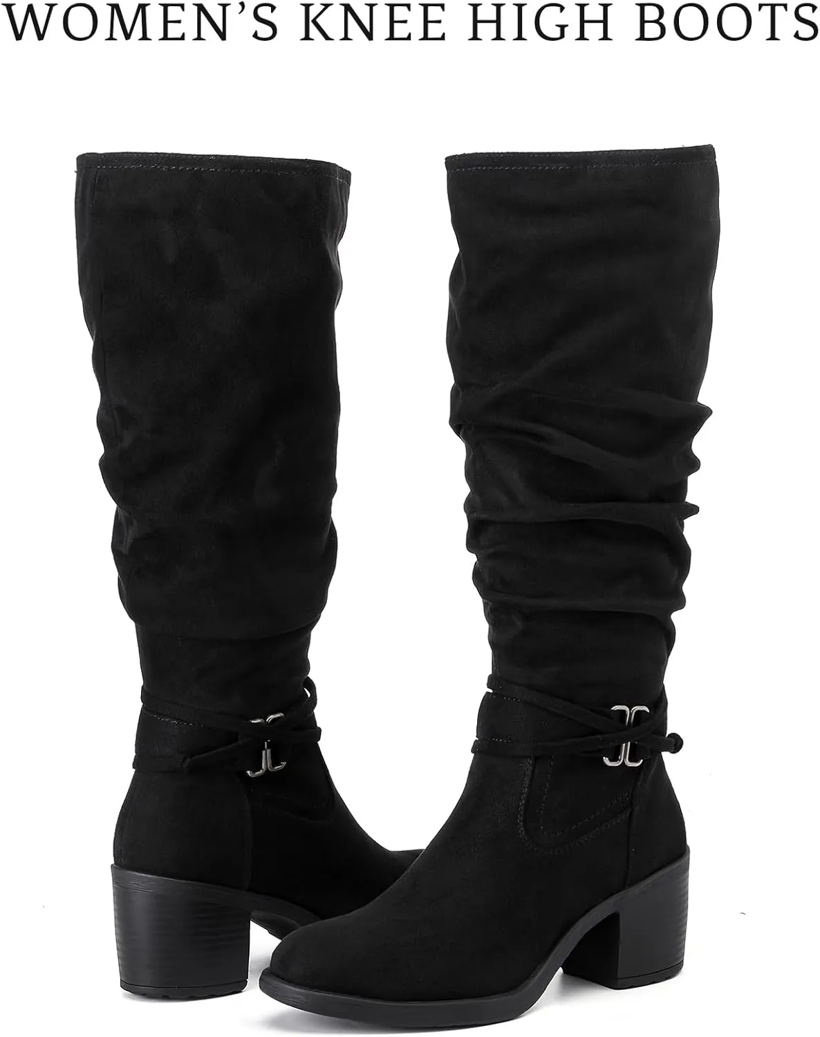 Women's Slouchy Knee High Boots Riding Combat Boots with Chunky Heel,Comfortable and Fashionable for Fall and Winter Wear for Women.