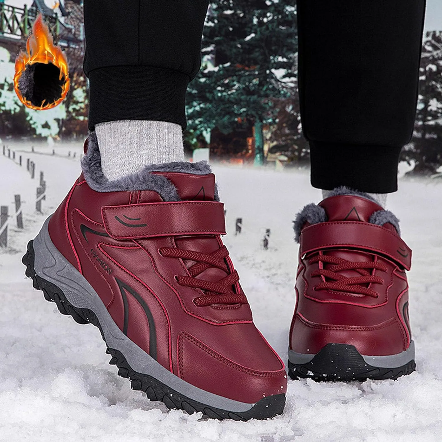 Womens Snow Boots Waterproof Winter Boots Lace Up Non Slip Warm Fur Booties Winter Casual Slip on Ankle Boots Comfortable Winter Shoes Trekking Hiking Boots